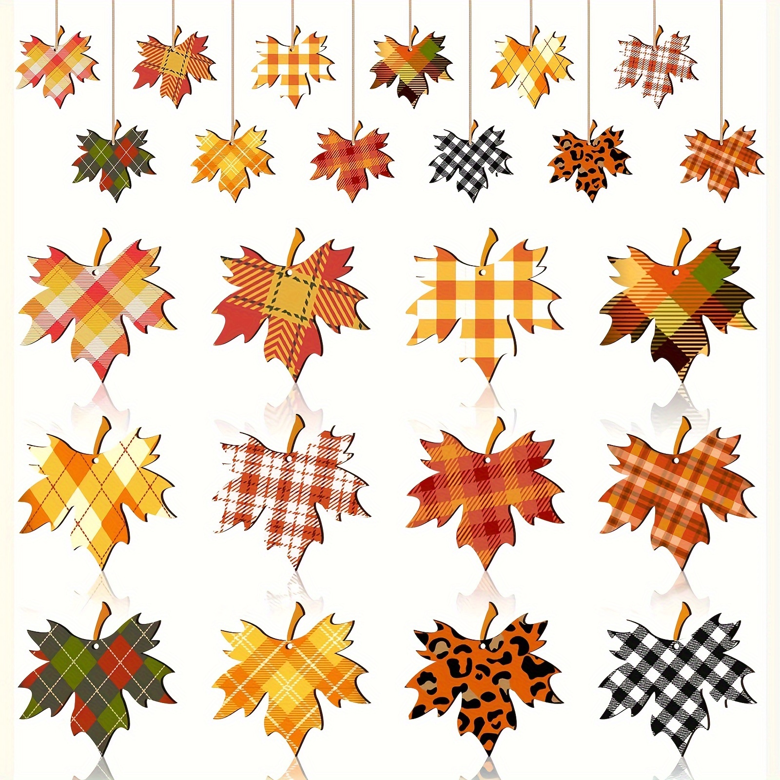 

24pcs Autumn Maple Leaf & Pumpkin Wooden Ornaments Set With Hanging Cords - Thanksgiving, Halloween & Diy Crafts