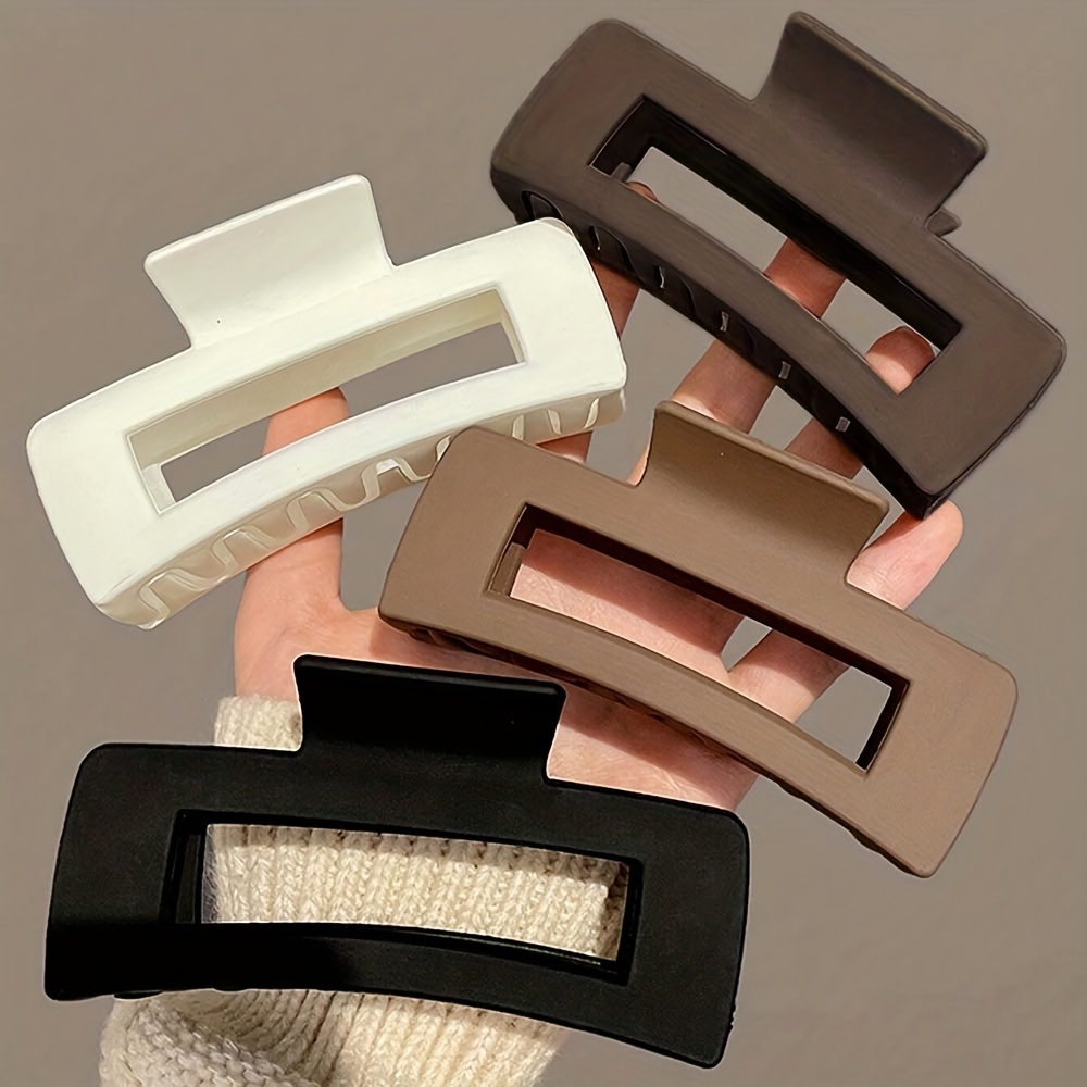 TEMU 4pcs Pinces à Cheveux Carrées en Plastique Noir, Blanc, Marron pour Femmes, 3.35In/8.5Cm, Tendance, Élégantes, Polyvalentes, Style , Adaptées ,