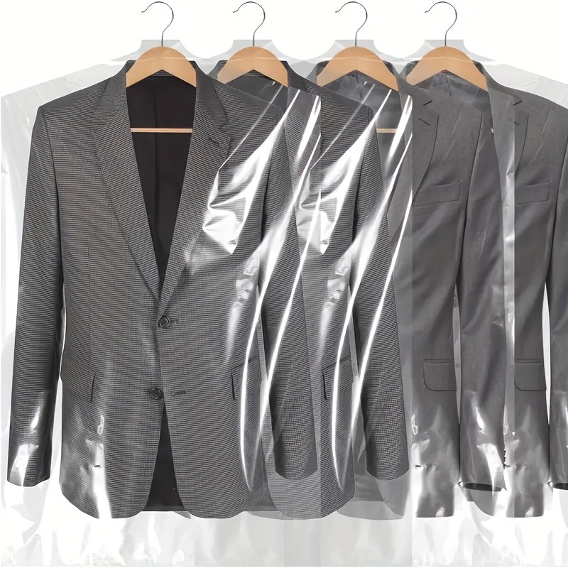 Juego de 10 fundas transparentes antipolvo para trajes, cubiertas para ropa de armario, bolsas plásticas colgantes para tintorería, esenciales para el hogar, viajes y lavanderías