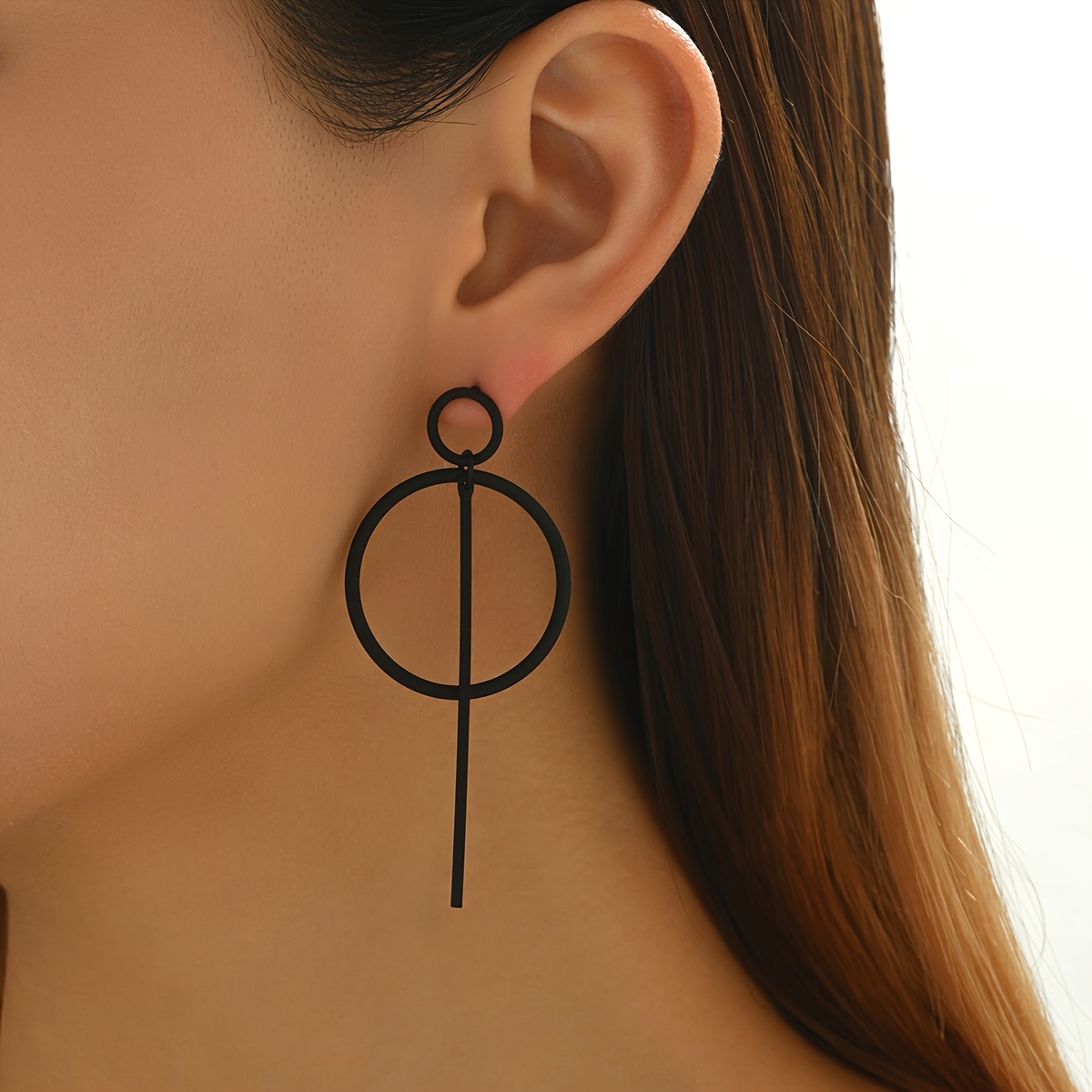 European American Round Ring Long Bar Earrings