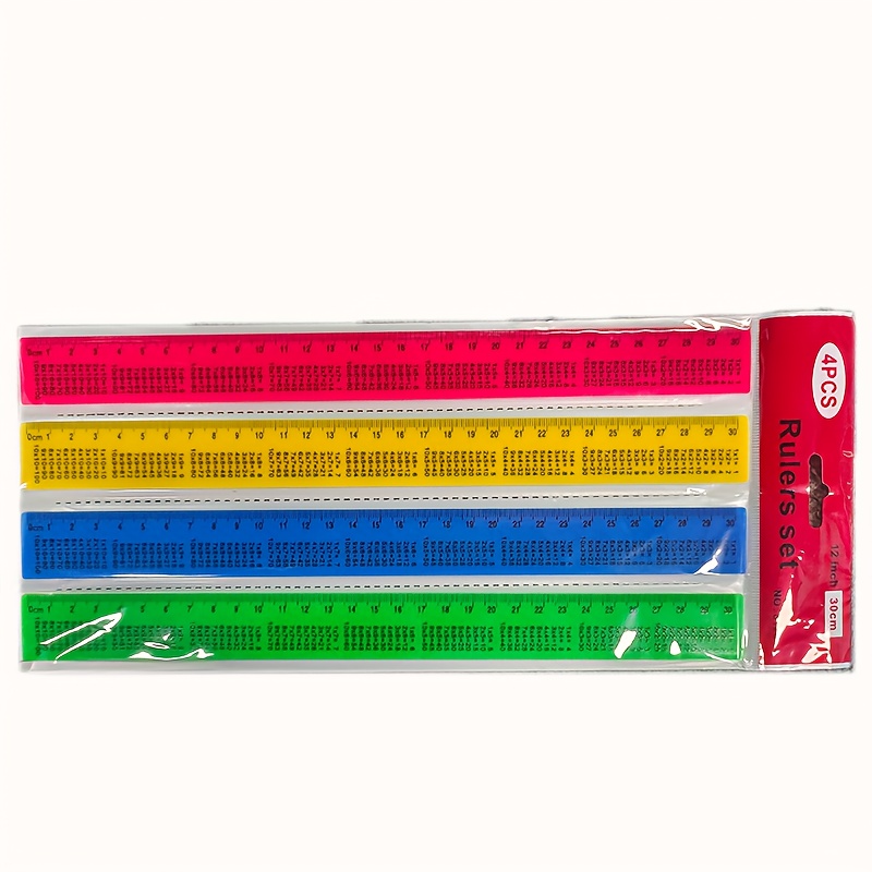Image of 4pcs Set Of Vibrant Rulers With Multiplication Table Guide - 12 Inches - 30cm - Multicolor Measuring Tools - Suitable For Students And School Supplies