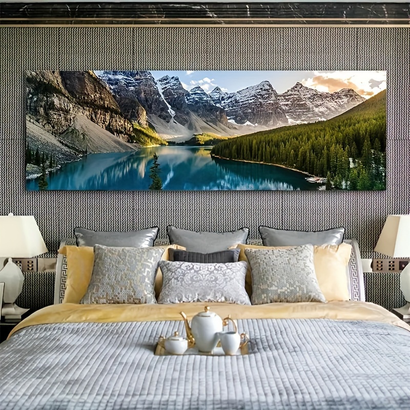 

1pc 19.68x39.37in/50x100cm Unframed Canvas Painting, Lake Forest Mountain Scenery Painting, Natural Scenery, Wall Art Decor, For Living Room, Bedroom