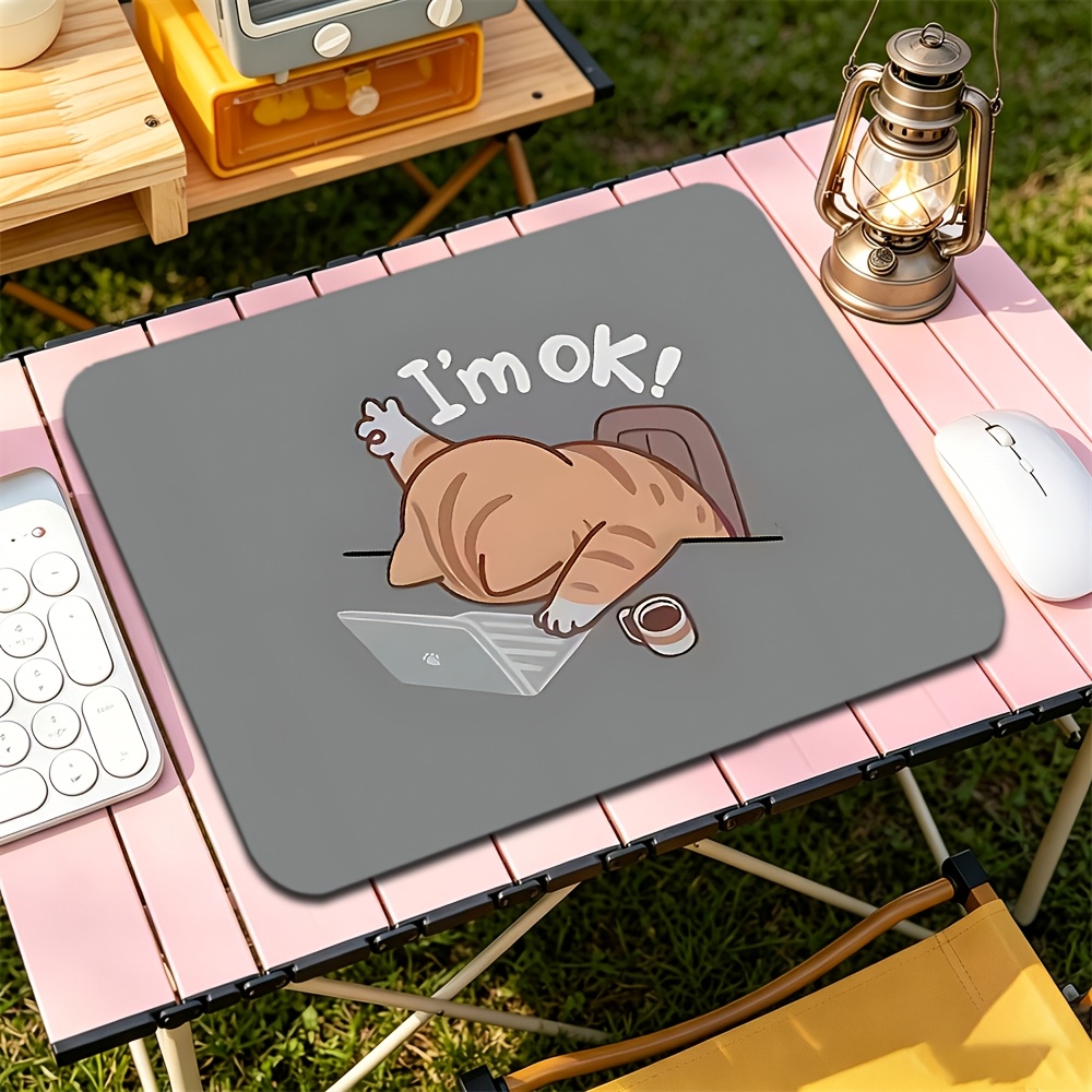 TEMU 1pc Fashion Mouse Pad, "i'm Ok" Cat Working Print Pattern Mouse Pad, Rubber Non-slip Mouse Pad, Mouse Pad, Desktop , Suitable For Pc Mouse,