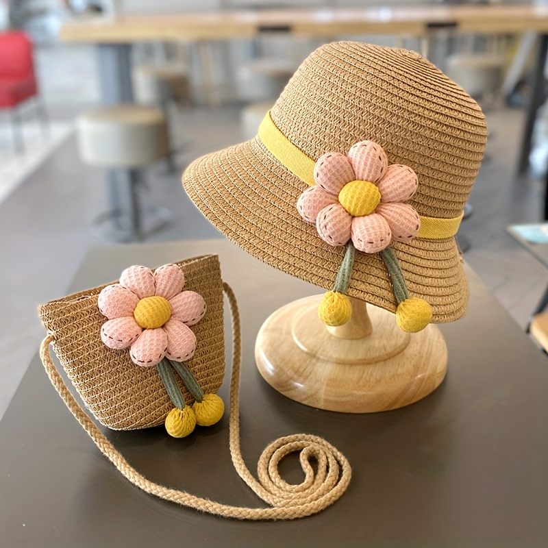 Dropship 2pcs Girls Flowers Decor Lace Trim Sun Protection Straw Hat Beach  Sun Hat & Zipper Straw Bag Set For Summer Outdoor Activities to Sell Online  at a Lower Price
