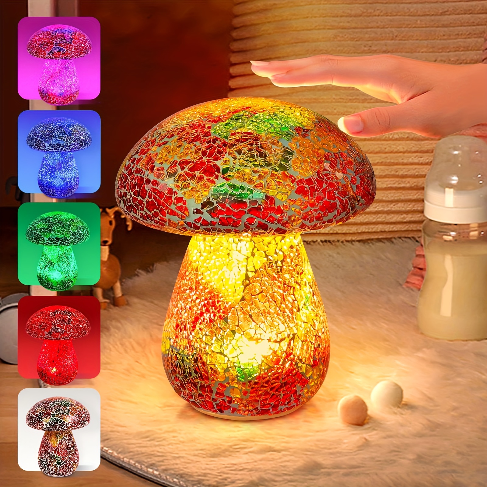 MAGCHARM Halo Mushroom Lamp, 5W Cute Cordless Rechargeable Table Lamp With Glass Shade, 3 Color Temps LED Dimmable Ambient Lighting, Small Retro Touch Bedside Light For Bedroom Decor, Mustard Yellow