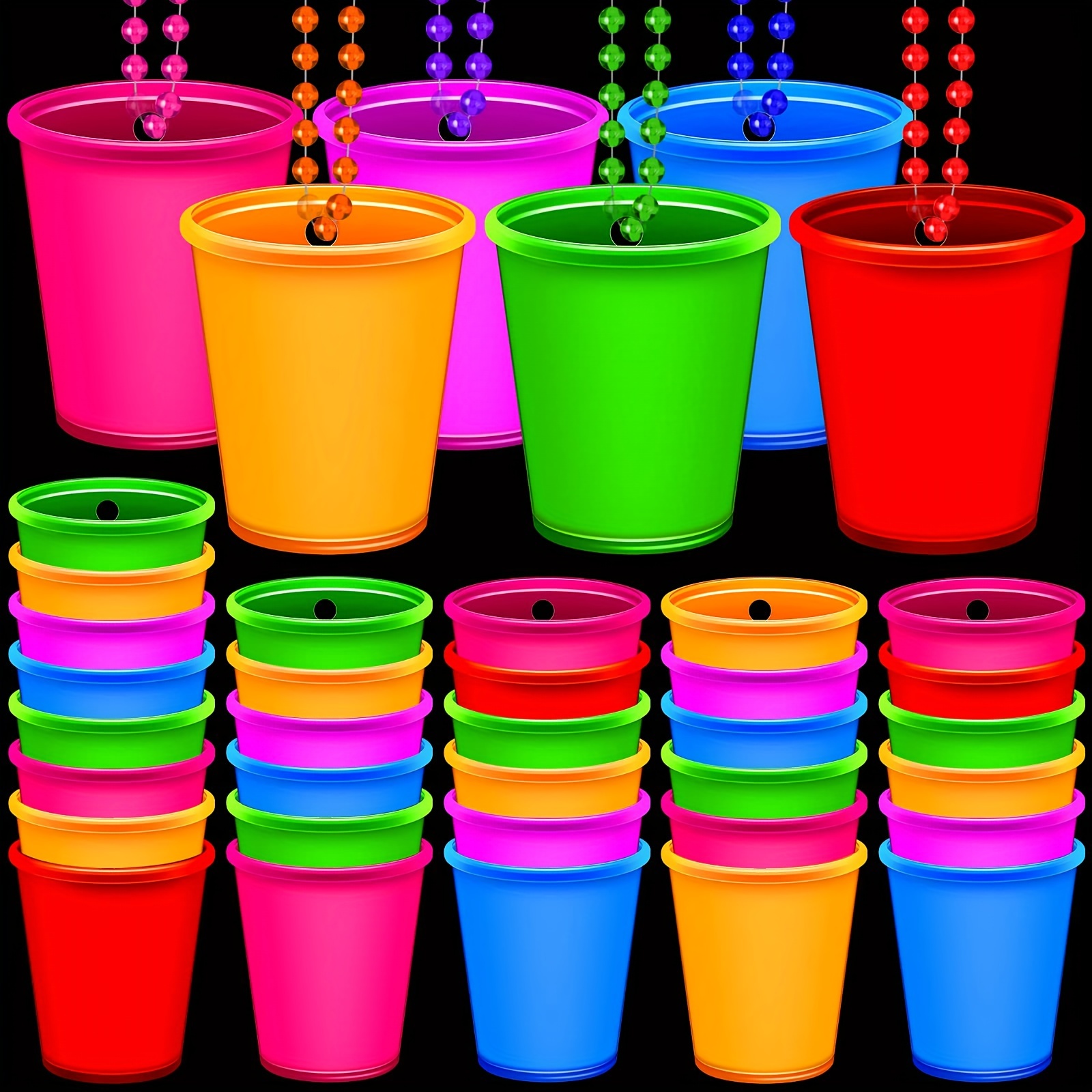 

10pcs Shot Glass Necklaces Light Up Necklace Shot Glasses Glow In The Dark Neon Plastic Shot Necklace Cups On Beaded For Halloween Christmas Wedding Glowing Party Favor