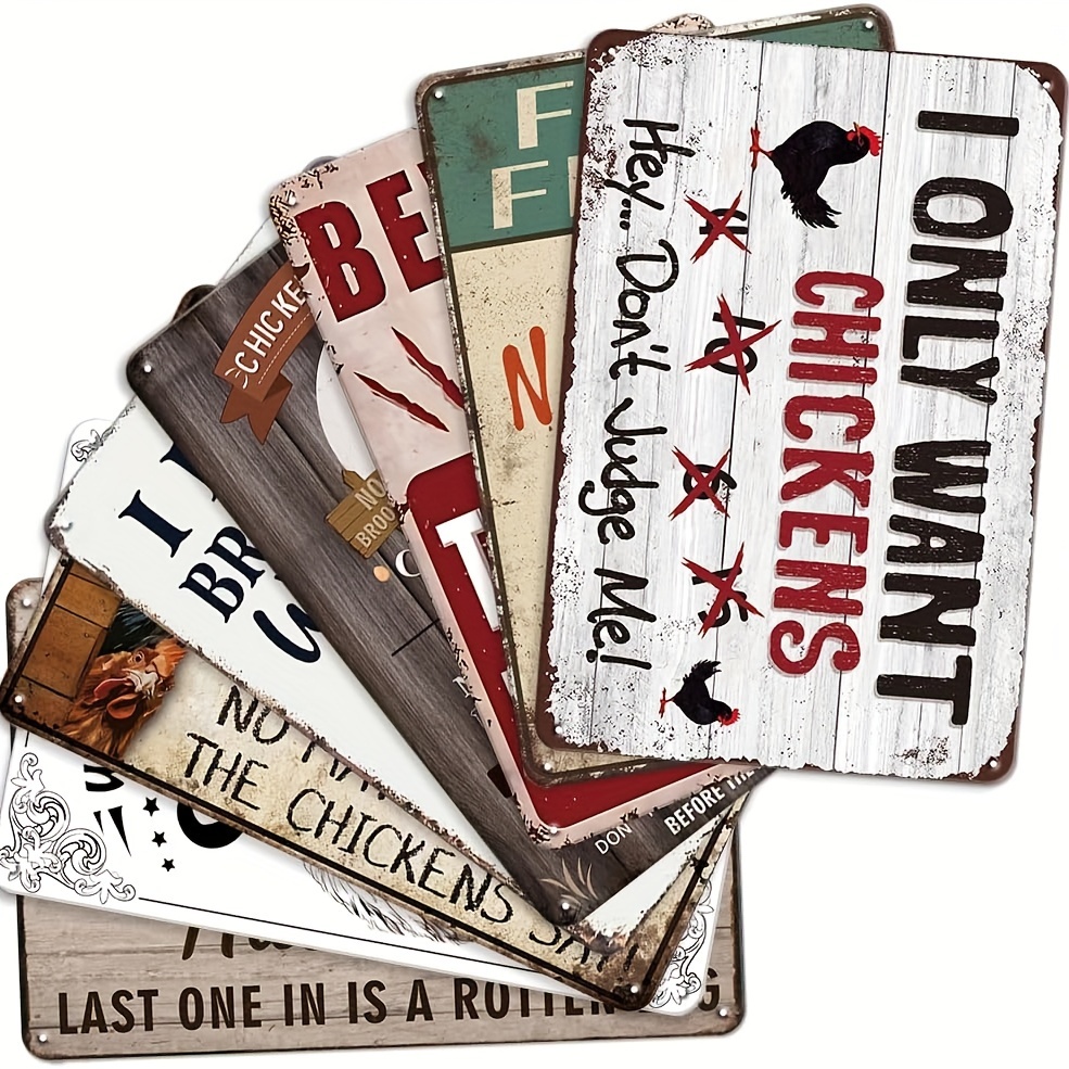 TEMU 8pcs Funny Chicken Decor Vintage Metal Tin Sign Chicken Coop Accessories, Funny Chicken Signs, 8x12 Inch Chicken Decor For Home, Farm, Kitchen