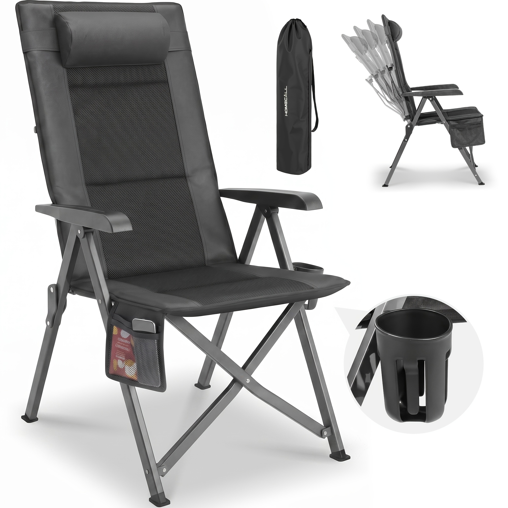 Image of Homecall Camping Chair Foldable 150kg Load Capacity High-backed Chair Luxury Folding Chair Camping Chair 3d-mesh + 600d Oxford Fabric Easily Foldable With