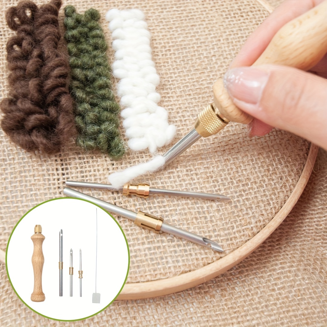 

threaded Joy" 5-piece Punch Needle Starter Kit With Wooden Handles - Easy-to-use Embroidery & Cross Stitch Tools For Beginners