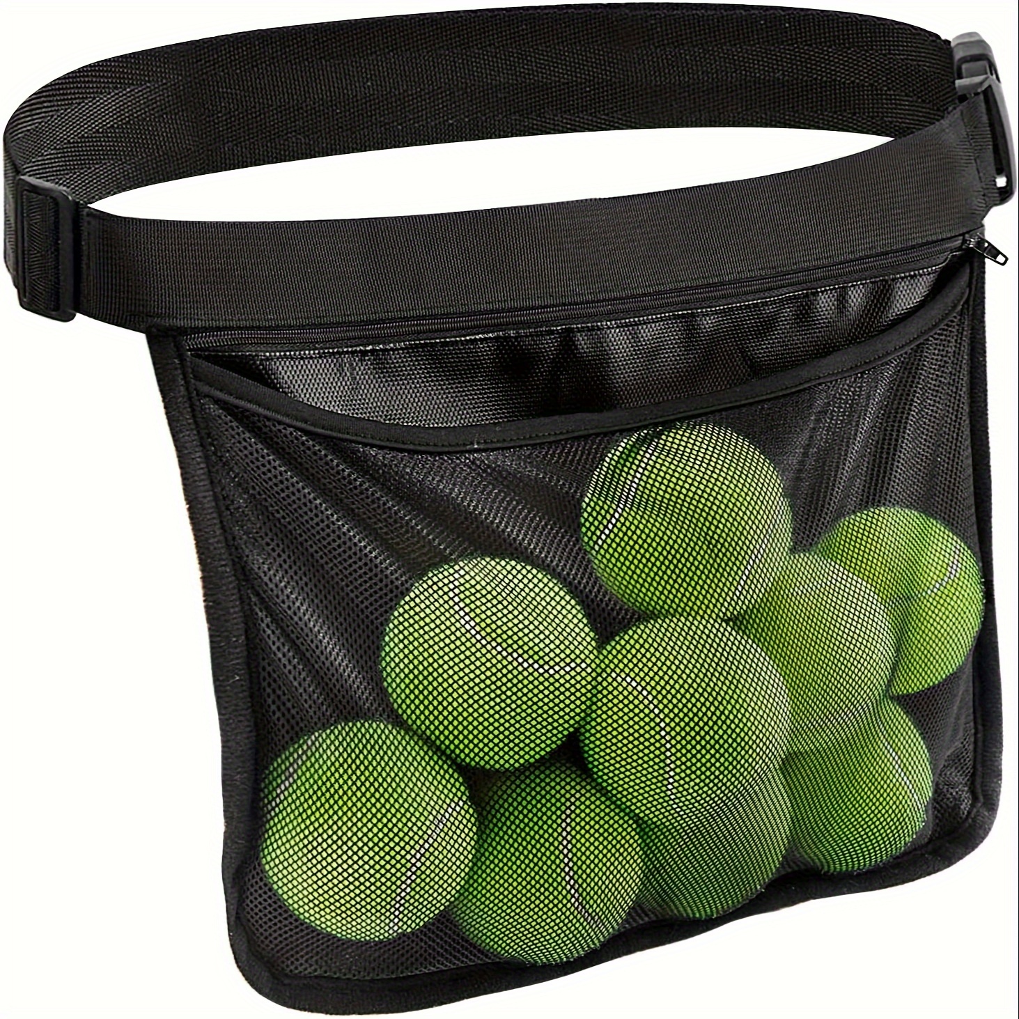 

1pc Multifunctional Sports Equipment Storage Pouch, Adjustable Tennis Ball Waist Bag With Mesh Pocket And Zipper, Quick Release , Nylon Material, For Pickleball, Padel, And More