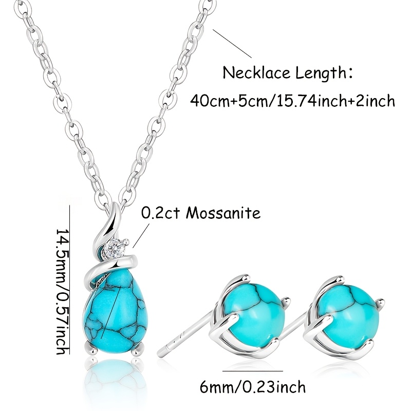 Image of 925 Silver Women's Jewelry Set Jewelry Turquoise 2pcs Set Necklace + Earrings Elegant Versatile Temperament Charm Give Her Mother's Day Valentine's Day Christmas With Exquisite Gift Box