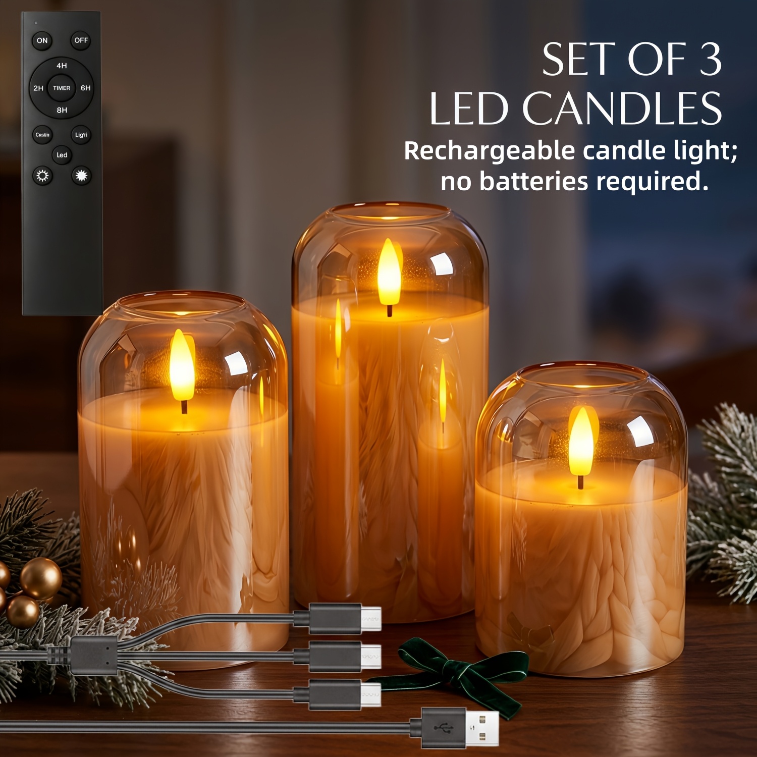 Golden Arc Cup Candle Rechargeable Light 3pcs Set with Remote Control