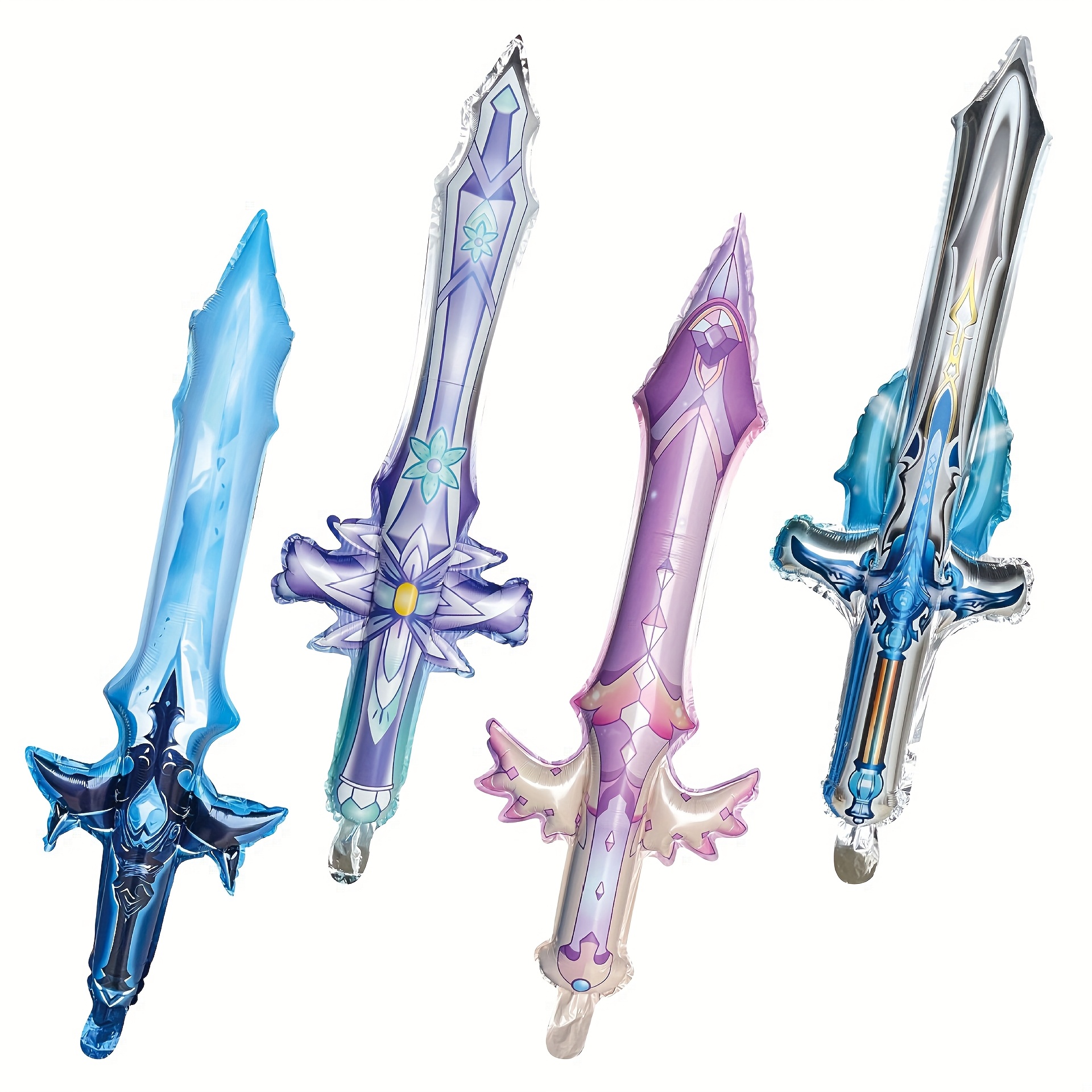 Image of 4pcs Mylar Sword Balloons, Gaming-themed Party Decor & Kids Toy Balloons, Reusable Air Inflatable For Birthday, Cosplay, And Festival Celebrations