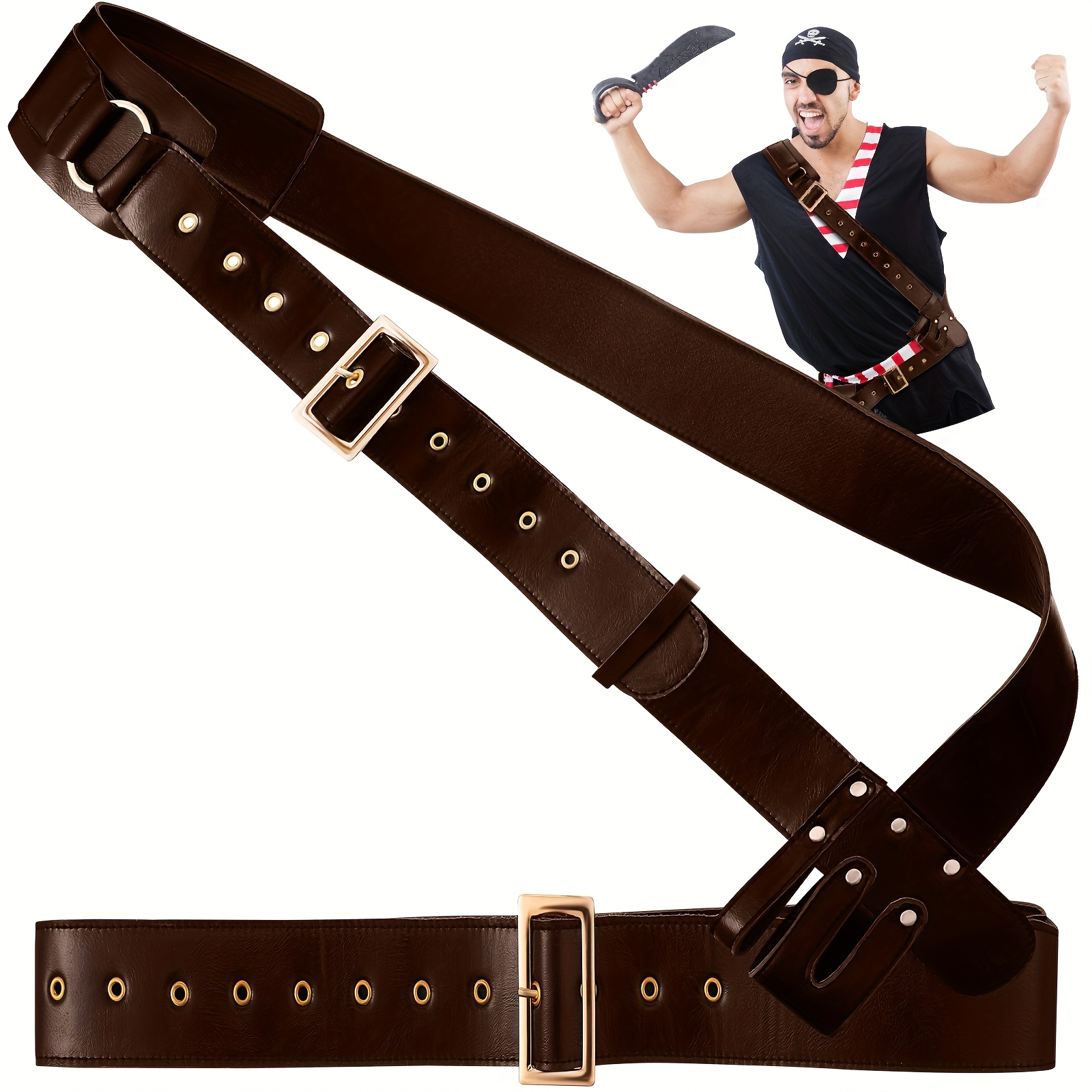 Orgoue Set 3 Pochettes Ceinture Médiévales Marron - Accessoires Viking Cuir Pour Randonnée Halloween