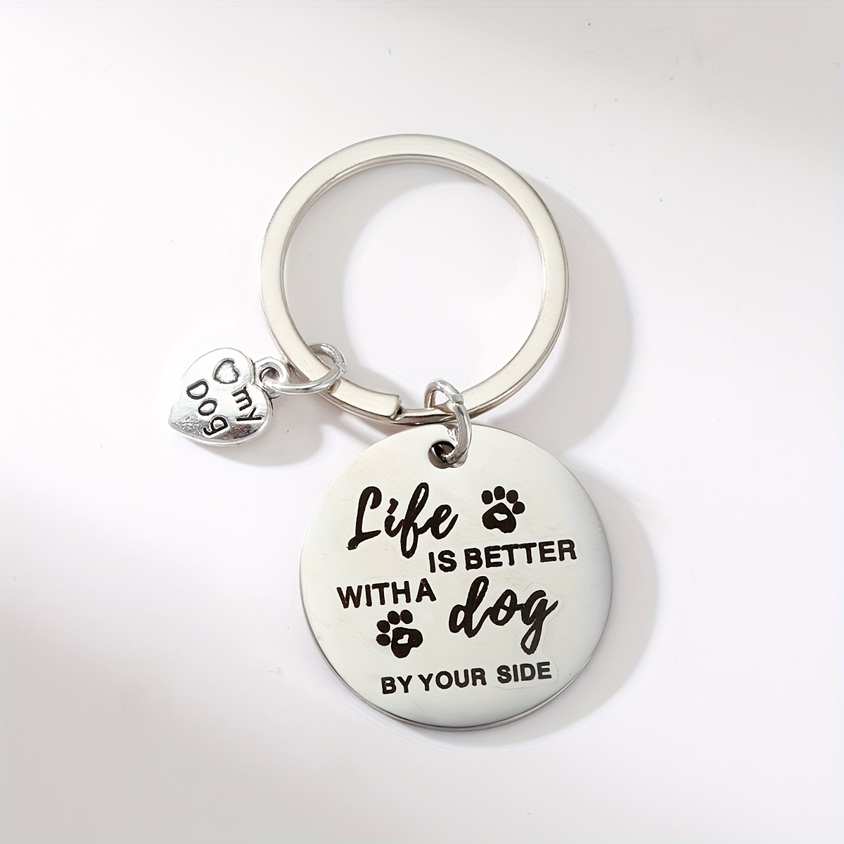 TEMU A Stainless Steel Round Plate Keychain, "i ", With An Alloy Heart Accessory Printed With The Words " Better", A Keychain Suitable For Pet Dog