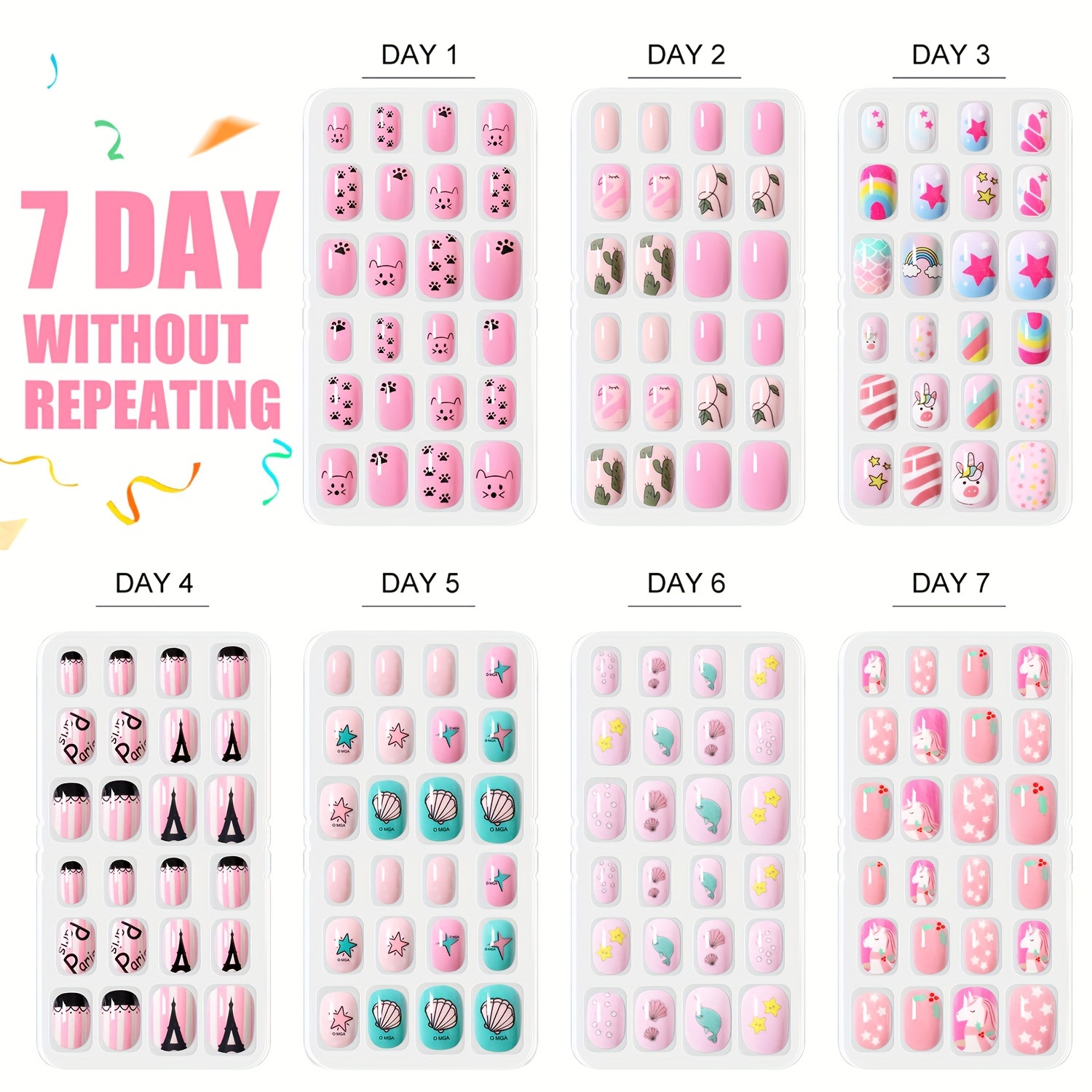 TEMU 168pcs 7 Days Nail Tips Kit, Pinkish On Nails Short Square Fake Nails With , Cute False Nails For Women Girls