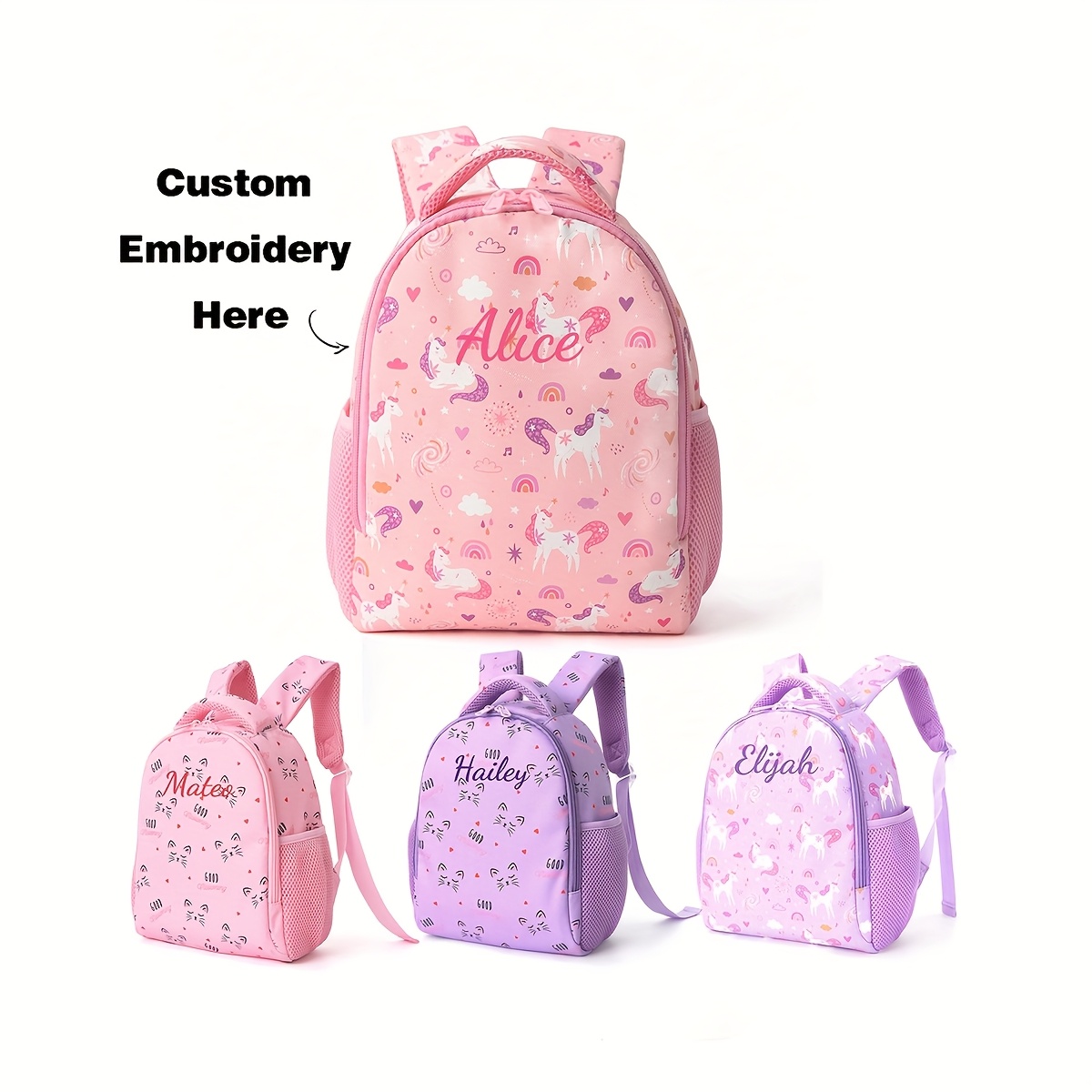 

1pc Customizable Embroidered Backpack For , Cute Animal Print, Lightweight Polyester, Adjustable Strap, Zipper Closure, Polyester , Ideal For & Back To School, Unique Personalized Gift - In Colors