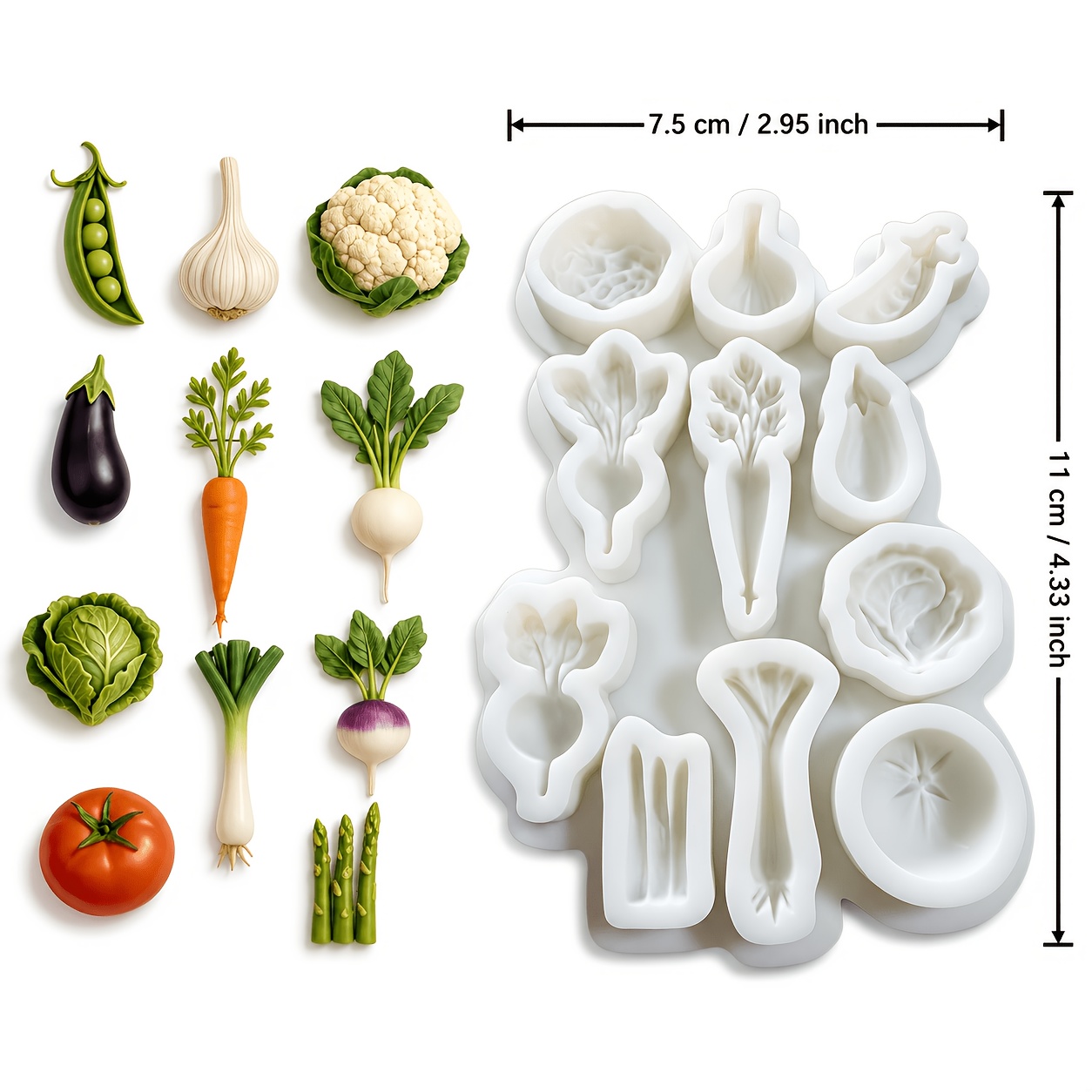 TEMU Moules en - Mini moule en silicone pour légumes, moule de moulage de résine pour légumes 3D multi- (, tomate, , , ail), pour breloques de