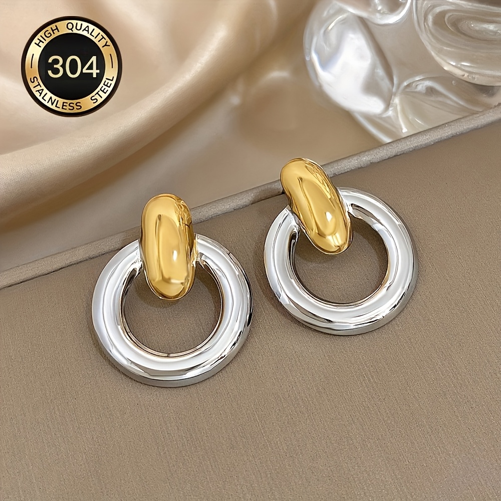 Unisex 304 Stainless Steel Simple Circle Pendant Drop Earrings