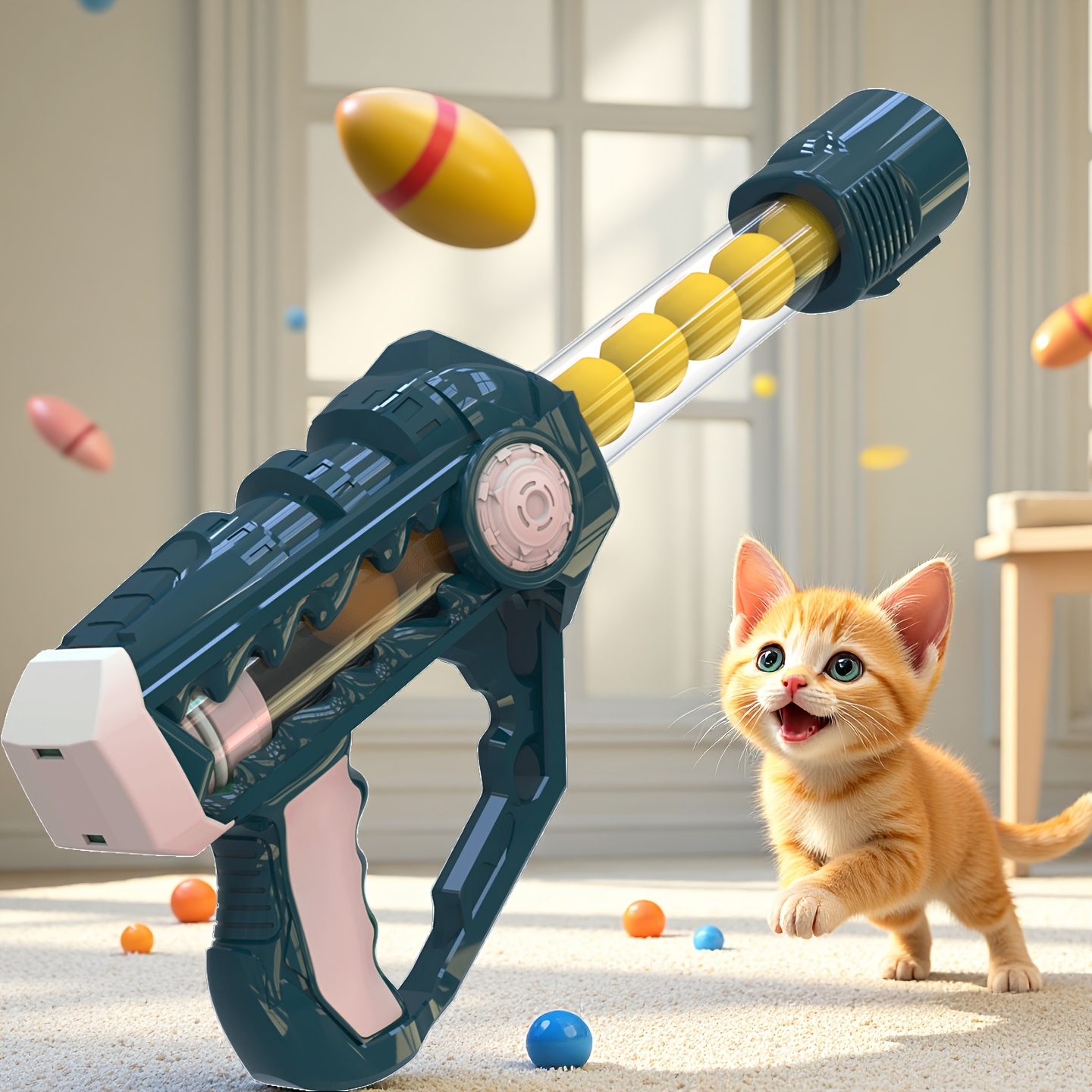 Image of Interactive Launch Training Cat Toy Set Including A Toy Launcher And 4/8/14/22 This Indoor Cat Toy Is Designed For , Between Owners And Their Feline Through Sports-themed Fun.