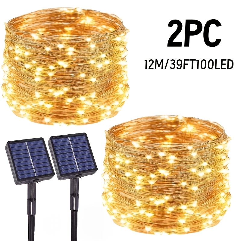 TEMU 2 Sets Of 50/100/200/300 Led Lights, Solar Outdoor Fairy Lights, 8 , Ip54 Suitable For Backyard Garden Decoration, Parties, Weddings, Birthdays,