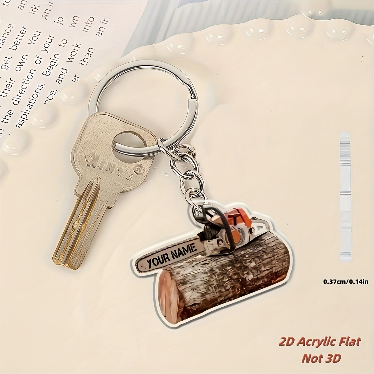 Image of 2d Flat, 1pc 2d Flat Car Decoration, Design 2d Acrylic Chainsaw Pendant, Rearview Mirror Hanging Decoration, Backpack And Keychain Creative Charm, Wooden With Glossy Details, 2d Flat