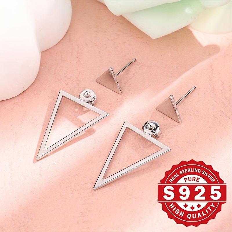 Sterling Silver Triangle Stud Earrings with Geometric Pattern