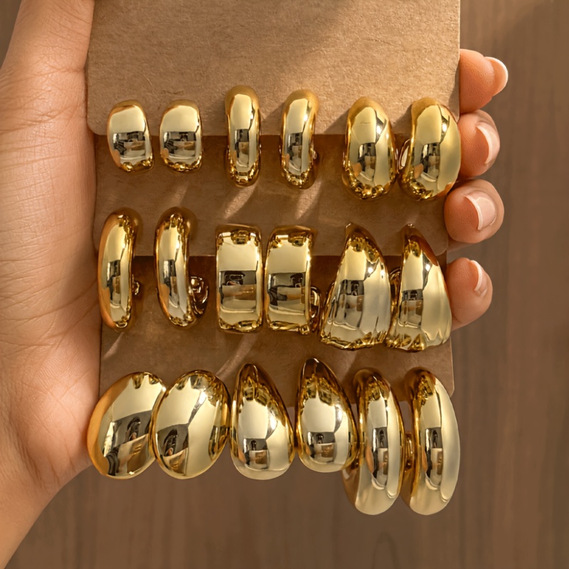 TEMU 6-18pcs Fashion Retro New Water Drop And Geometric Multi-element Golden Ear Jewelry Set, Lightweight Ccb Material, Suitable For Women' Wear
