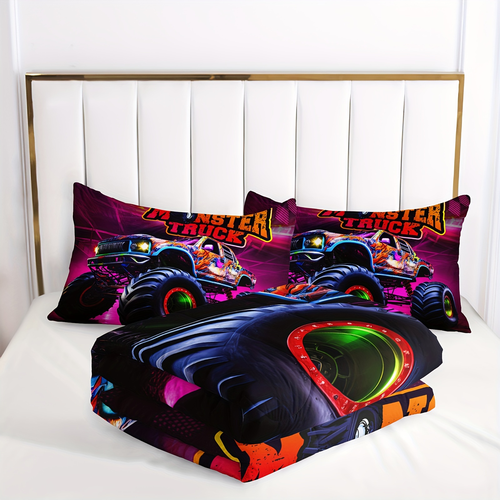 Set de edredón Monster Truck, ropa de cama deportiva de decoración de  dormitorio con pintura de Monster Truck