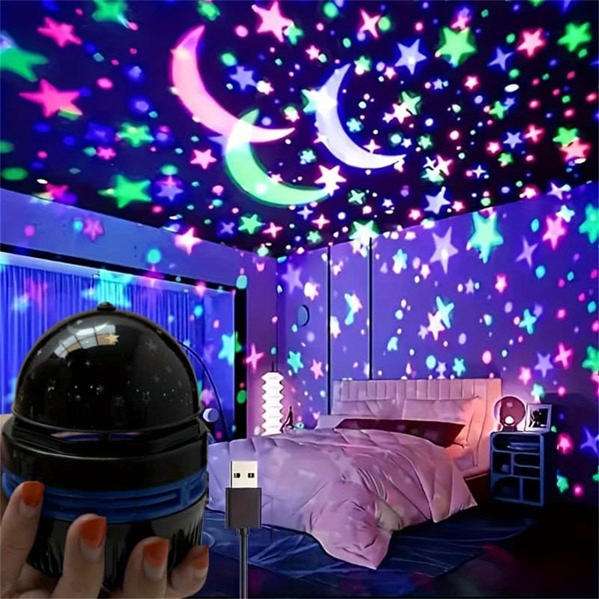 usb powered star moon projection lamp colorful led night light with for galaxy effect artistic decorative lamp for bedroom home theater and gaming room   christmas gifts moon projector light bedroom decor vibrant light display   leds best for christmas details 3
