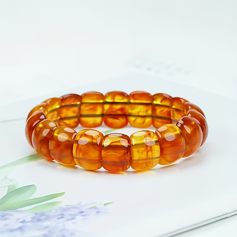TEMU Bracciale con Perle di Ambra Naturale - Perle Marroni Dorate Vintage, Bracciale da Donna Casual e Formale, Collana Elegante e Intemporale, Perle