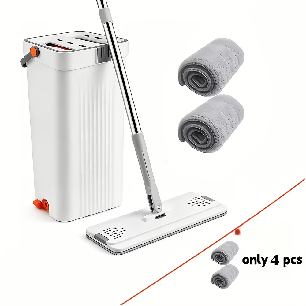 TEMU Microfiber Flat Mop & Bucket Set, Mop With 2/4pcs Replacement Mop Pads. Mops For Floor Cleaning, Dual Use, Durable Plastic Build, Perfect For