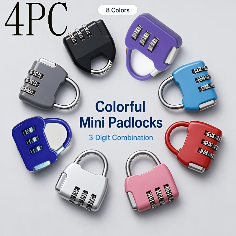 TEMU 4pcs Set Of 3-digit Alloy Combination Padlocks - Alloy Body, Drop-resistant, Durable, And Anti-pry. Features -digit Dial Wheel, Suitable For