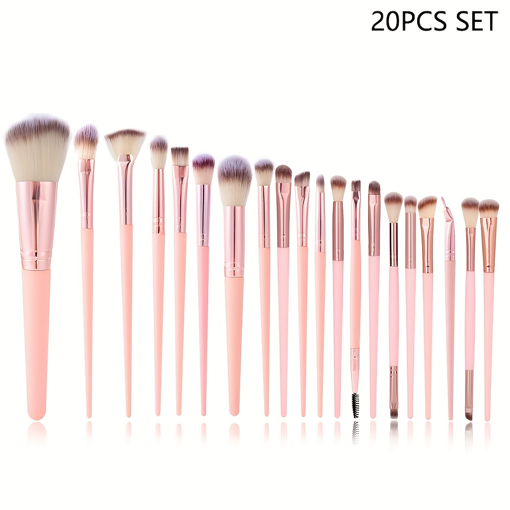 Image of 20pcs Hypoallergenic Makeup Brush Set With Nylon Bristles - Foundation, Blush, Eye Shadow, Eyebrow, & Lip, Types, Abs Rod - Professional & Beginner Kit, Travel-friendly