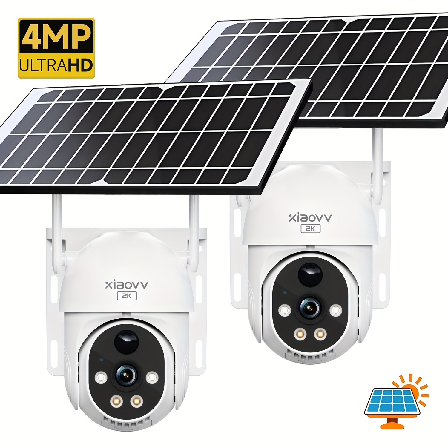 TEMU 2pcs-4mp Wifi Solar Outdoor Security Camera With Large Battery Capacity, 360°ptz, Night Vision, Ai Humanoid Detection, Voice Intercom, 2.4ghz