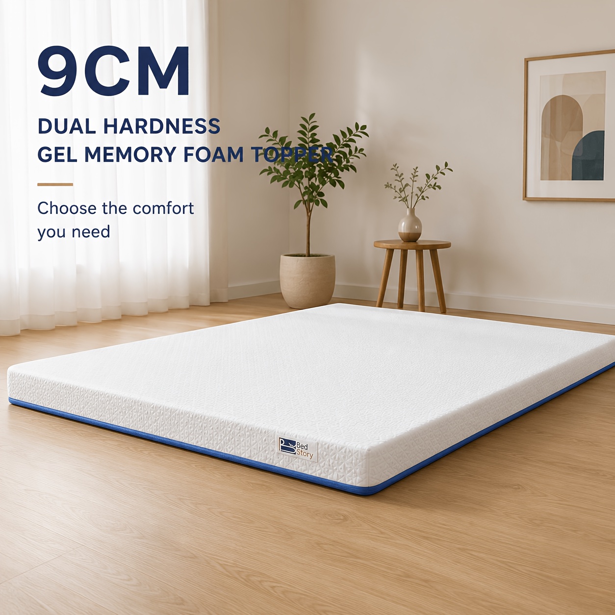 Image of 9cm/ 6cm Memory Foam Topper With High-density Foam | 2 Firmness Levels (soft/medium) | 4 Corner Non-slip Bands | Breathable Cover | Perfect For Bedroom, College Dorm &