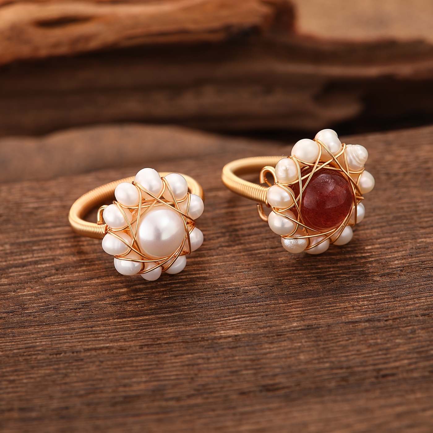 טבעת פרחונית אחת לנשים עם פניני מים מתוקים טבעיים - טבעת ארגונית פתוחה, חרי טומי לכתית בשטח כל, פרחונית פניני מים מתוקים - טבעת נישואין ויינטג'בעת ייחודית, אביזרי חתונה