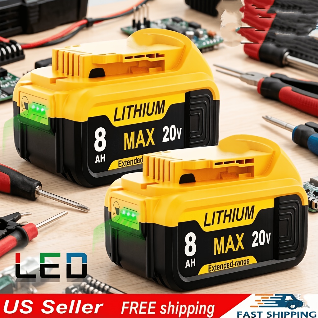 TEMU 1-4 Pack 8.0ah 20v Replace Battery Compatible For 20v Dcb200 Dcb204 Dcb206 Dcb206-2 Dcb201 Dcb203 Dcb181 Dcb180 Dcd/dcf/dcg 20 Volt Battery