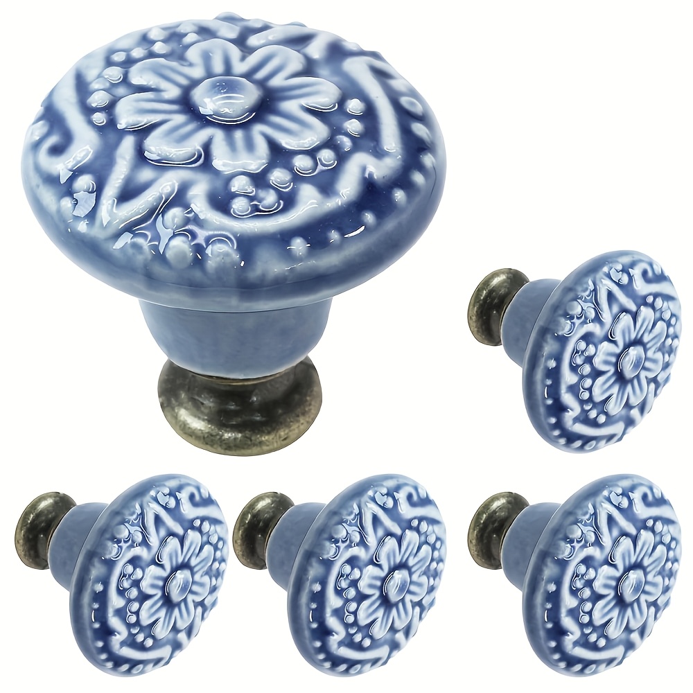 TEMU Sada 5 ks keramických úchytů s vintage vzorem a jedním otvorem, knoflíky pro zásuvky toaletního stolku, skříňky, šatní skříně, nábytku a