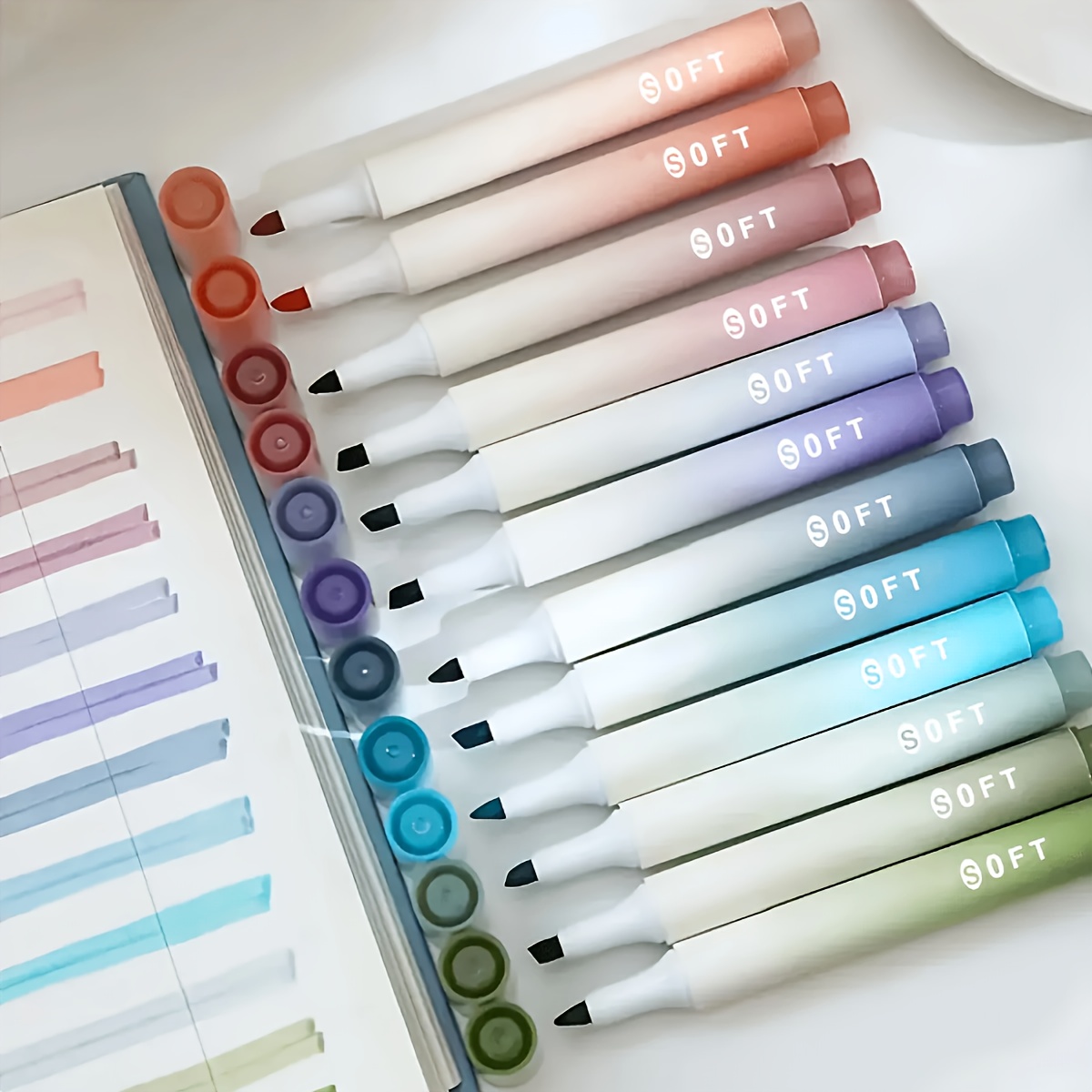 

A Set Of 12 Morandi Fluorescent Markers, Featuring A Of Colors, Suitable For Notes, Drawing, Crafting, And Journaling On Office Whiteboards And Calendars.