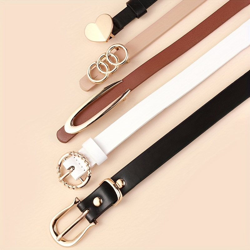 5pcs Skinny Thin Belts Women Solid PU Leather Classic Dress Belt