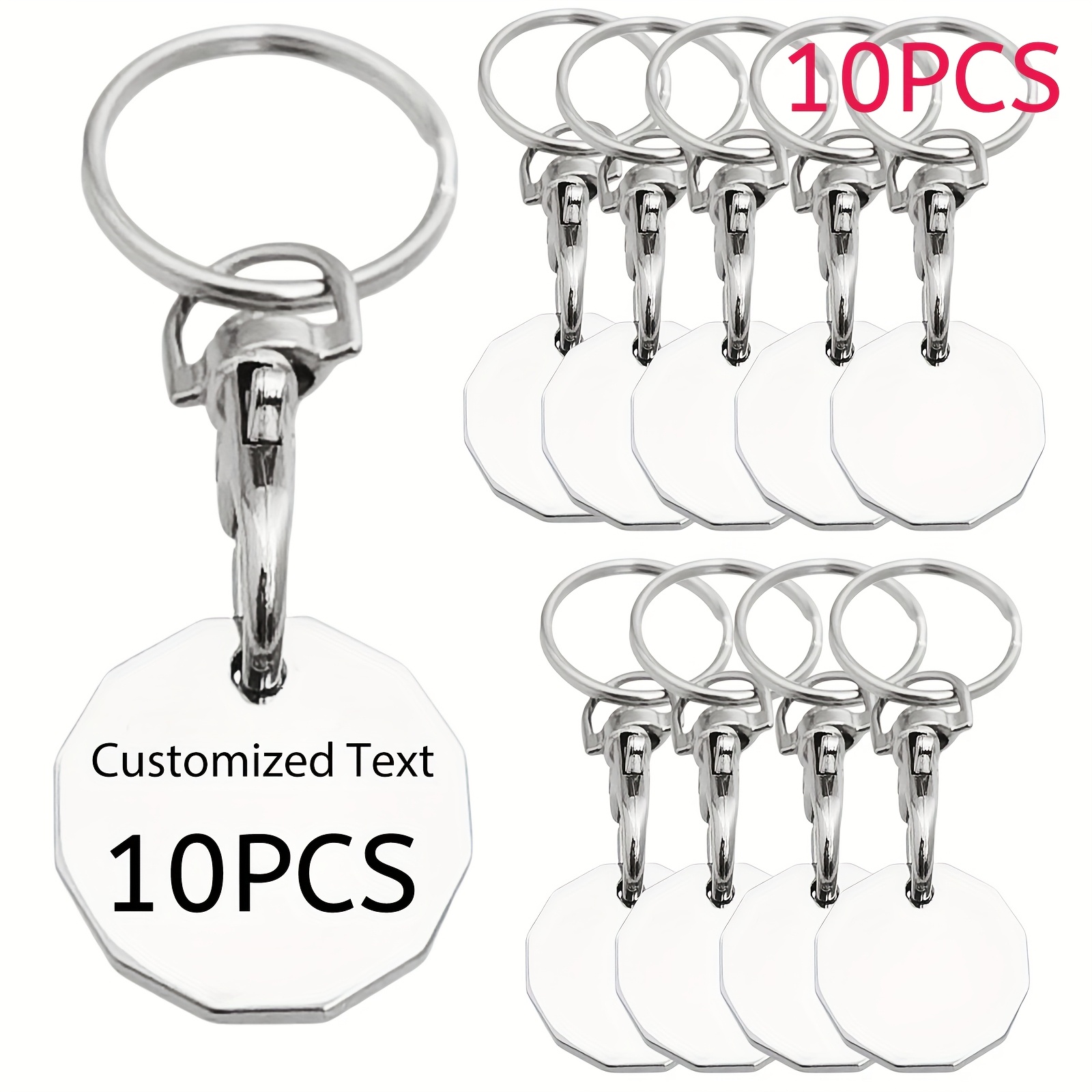 TEMU 10pcs Customizable Supermarket Cart Token Bottle Opener Keychains - Stainless Steel Anti-loss Key Tags With Personalized Text, Durable & Stylish