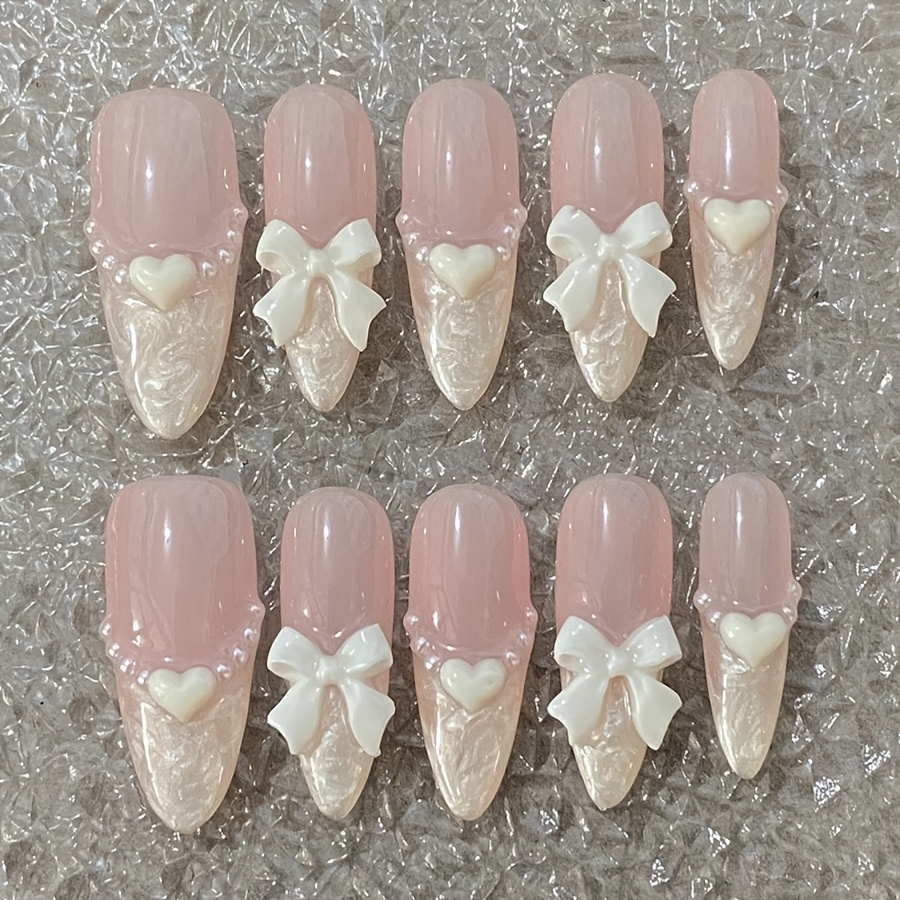 

Luxury Pink Glitter Long Drop-shaped Nail Forms, Handcrafted Wearable Artificial Nails With Strobe , 10pcs/box, Drop Shape