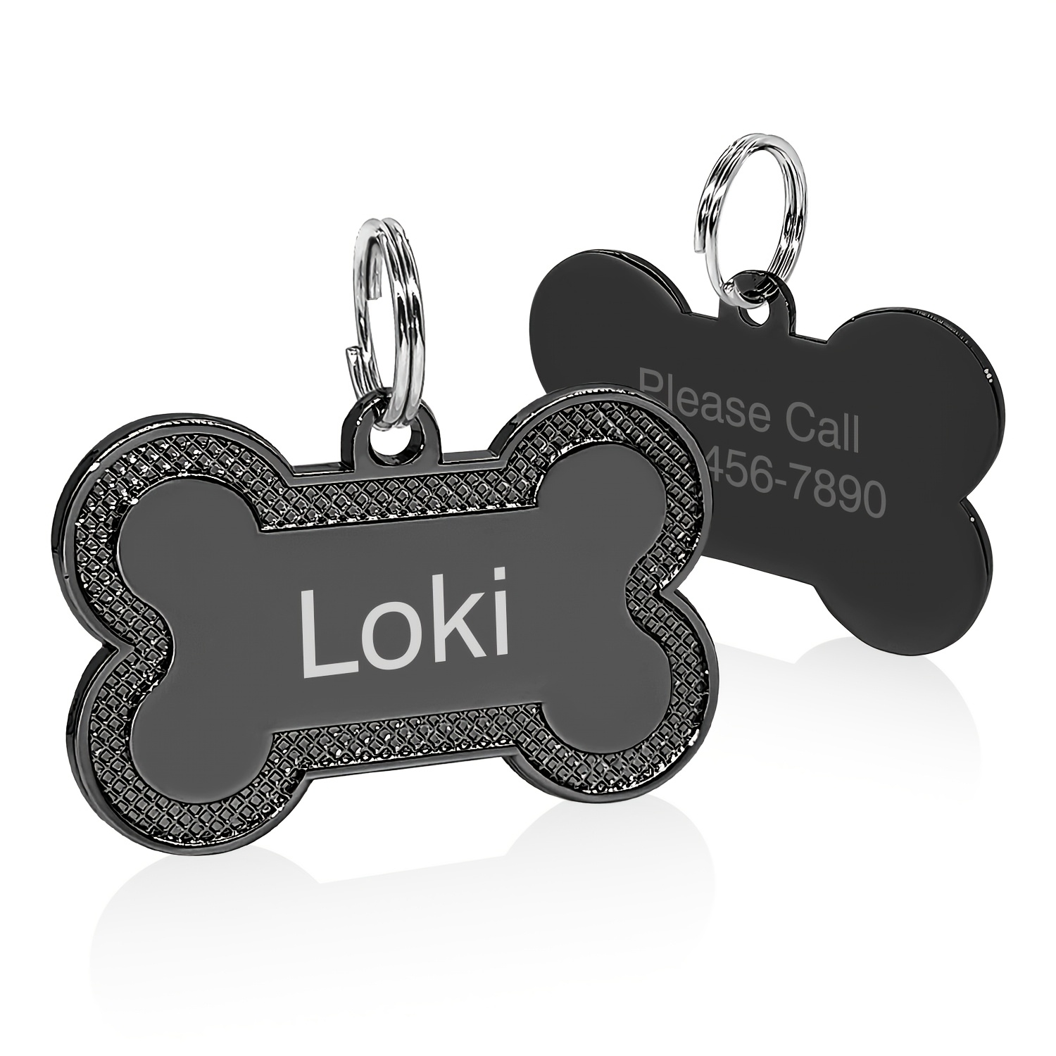 TEMU Custom-made Dog Tags With Personalized Engraving Featuring Diagonal Bone Patterns, Double-sided Design, Unique Pet Labels, Durable Safety Badges