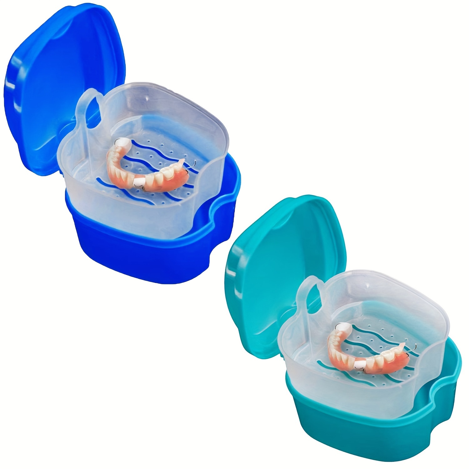 

2-pack Denture Bath Case Set, Plastic Soaking Cup With Strainer Basket, Travel Cleaning Storage Holder For False Teeth