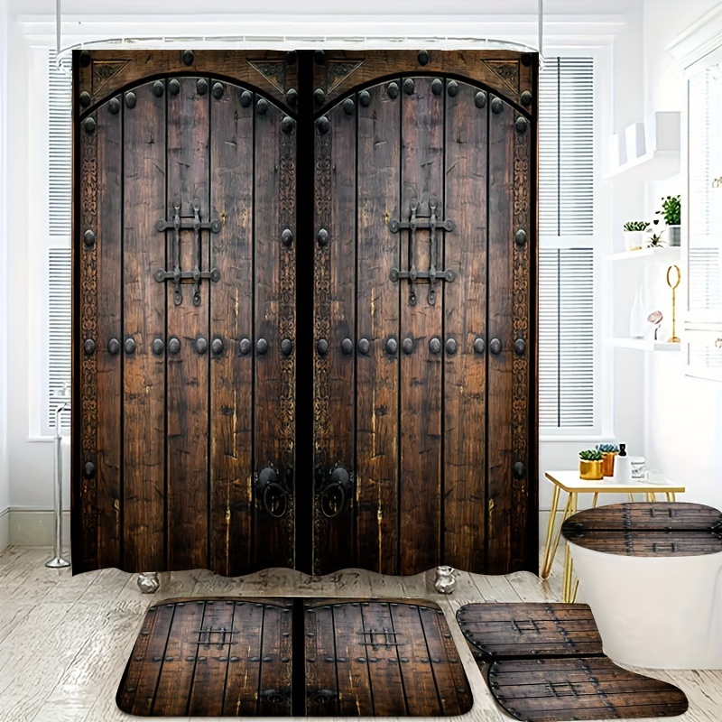 Rustic Farmhouse Shower Curtain Wood Texture Barn Door - Temu