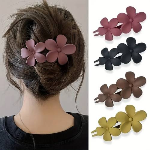 4pcs french style bohemian flower hair clips non slip matte hairpins with black elegant bun accessories for women wedding party hairstyles french