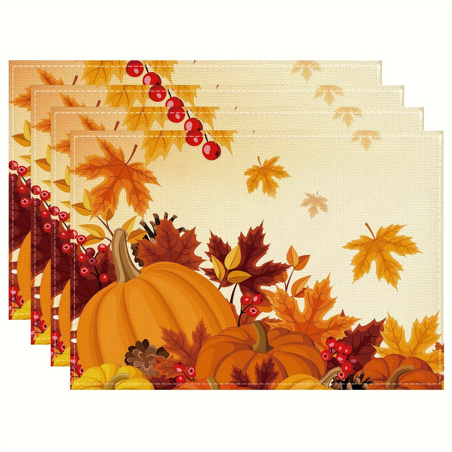 

4pcs Fall Placemats 12 X 18 Inch Linen Blend Pumpkins Seasonal Table Pad Maple Leaves Harvest Holiday Rustic Vintage Thanksgiving Table Decor For Party Kitchen Dining Autumn Decorations