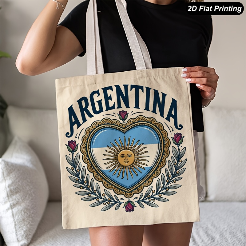 TEMU 1 ud. Bolso tote unisex 2D de Argentina de Bolso de lona Bolso de , Bolso de lona para viajeros, Bolso de compras portátil, Organizador de