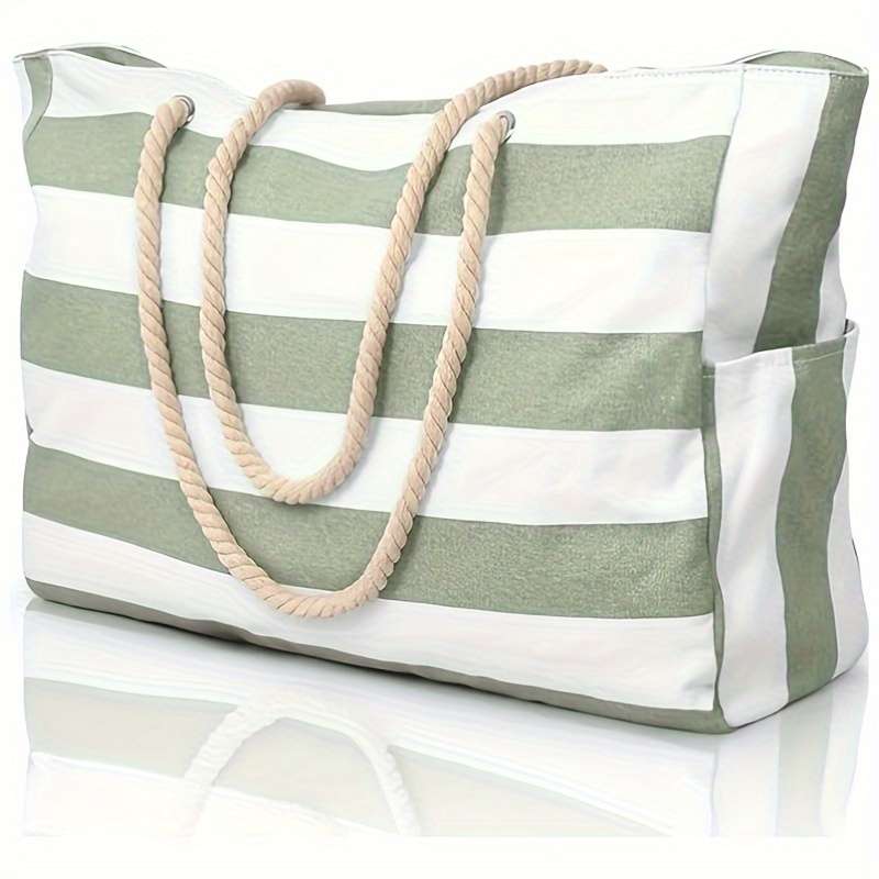 

Women's Beach Bag, Large Handbag With Stripes Pattern, Zipper Beach Travel Shoulder Bag